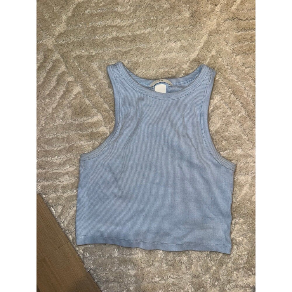 H&M Pale Blue Ribbed Cropped Tank